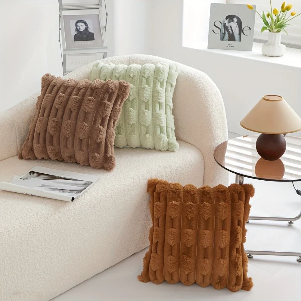 Cushion Cover Plush Microfiber Striped Machine Washable