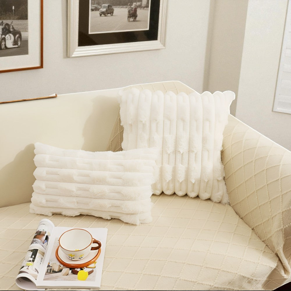 Cushion Cover Plush Microfiber Striped Machine Washable