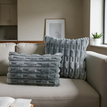 Cushion Cover Plush Microfiber Striped Machine Washable