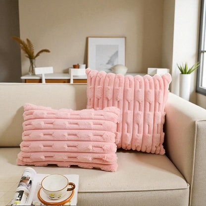 Cushion Cover Plush Microfiber Striped Machine Washable