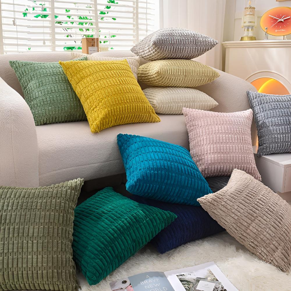 Cushion Cover Plush Ridged Polyester Hidden Zipper