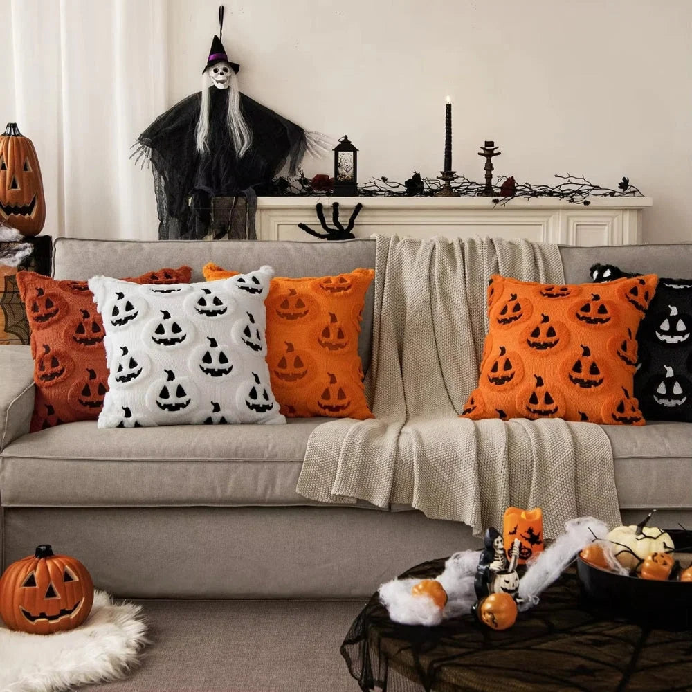 Cushion Cover Pumpkin Print Faux Fleece Machine Washable