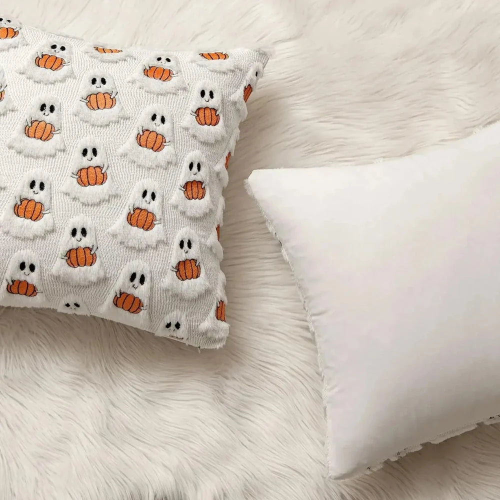 Cushion Cover Pumpkin Print Faux Fleece Machine Washable