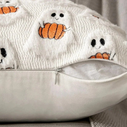 Cushion Cover Pumpkin Print Faux Fleece Machine Washable