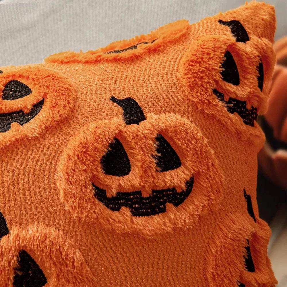 Cushion Cover Pumpkin Print Faux Fleece Machine Washable