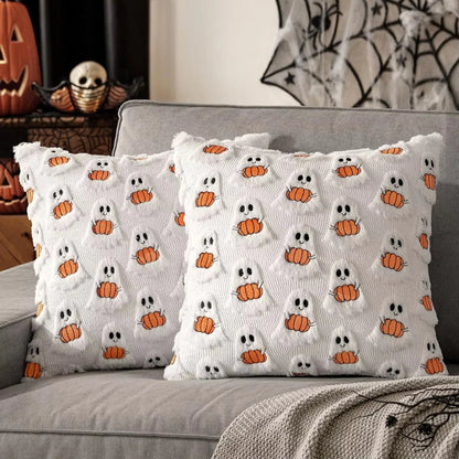 Cushion Cover Pumpkin Print Faux Fleece Machine Washable
