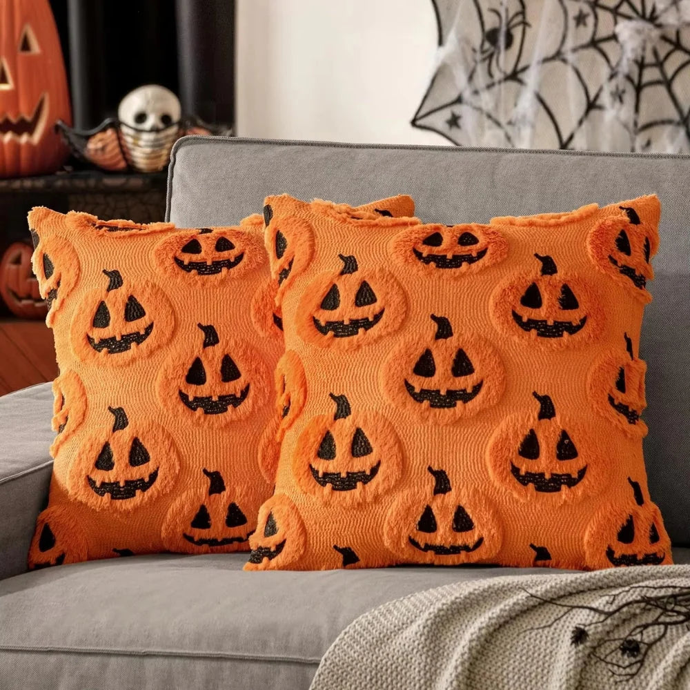 Cushion Cover Pumpkin Print Faux Fleece Machine Washable