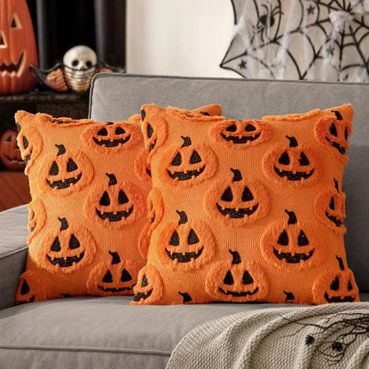 Cushion Cover Pumpkin Print Faux Fleece Machine Washable