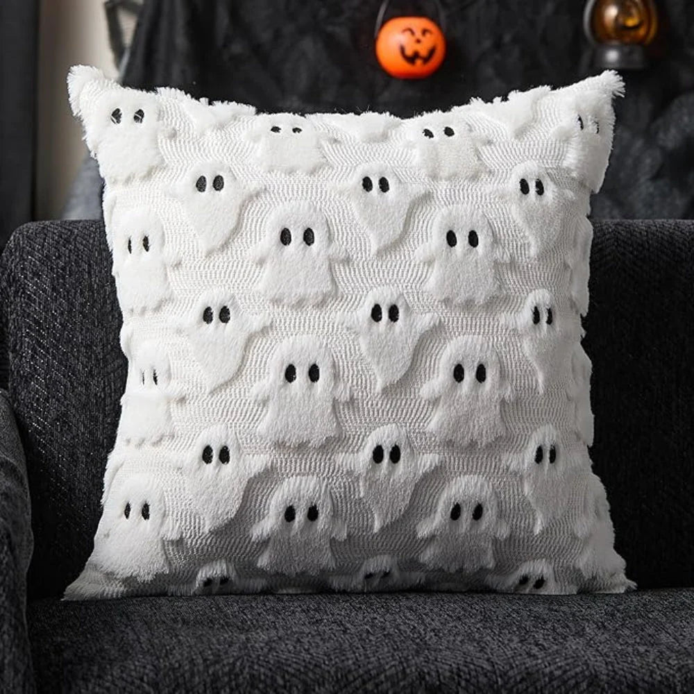 Cushion Cover Pumpkin Print Faux Fleece Machine Washable
