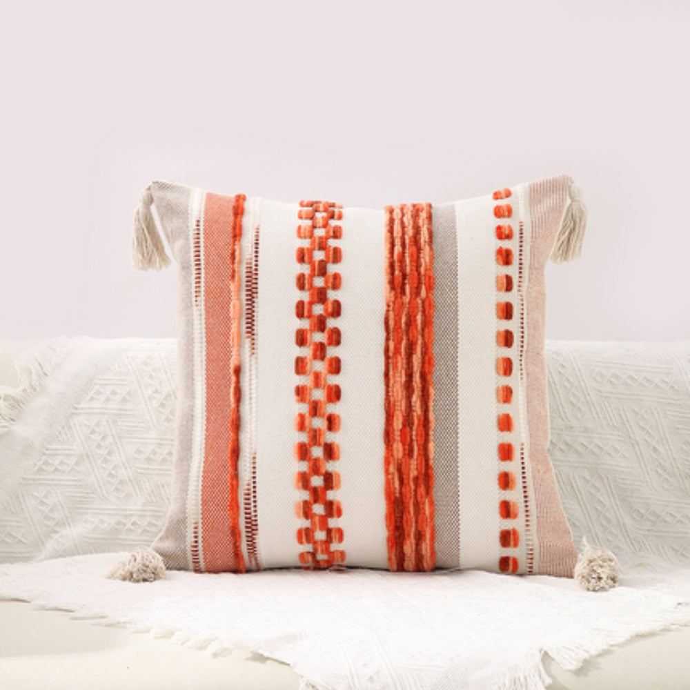 Cushion Cover Reversible Boho Stripe Tassels