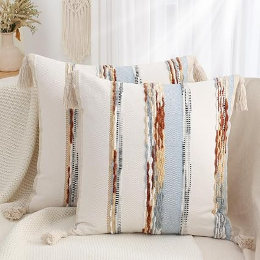Cushion Cover Reversible Boho Stripe Tassels