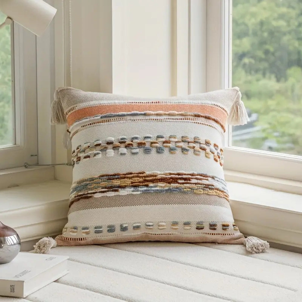 Cushion Cover Reversible Boho Stripe Tassels