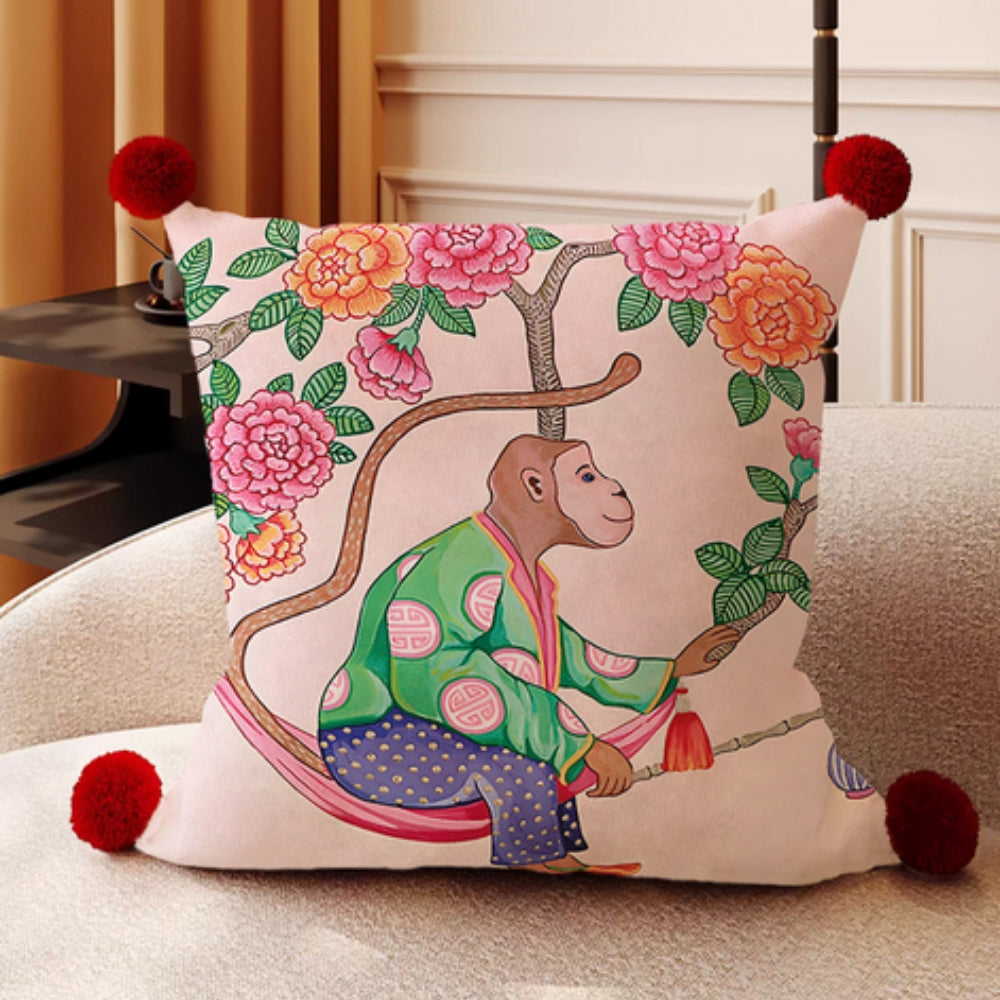 Cushion Cover Reversible Microfiber Blend Pompom Trim