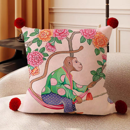 Cushion Cover Reversible Microfiber Blend Pompom Trim