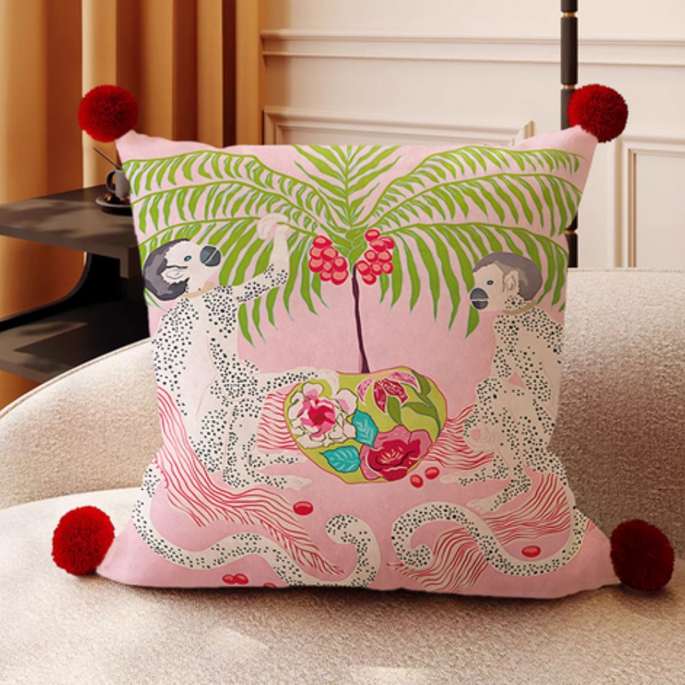 Cushion Cover Reversible Microfiber Blend Pompom Trim