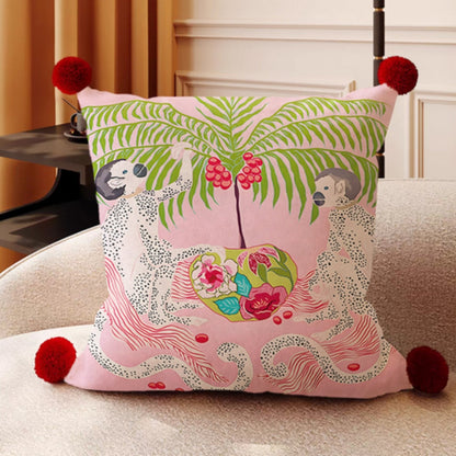 Cushion Cover Reversible Microfiber Blend Pompom Trim