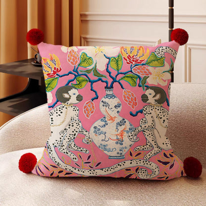 Cushion Cover Reversible Microfiber Blend Pompom Trim