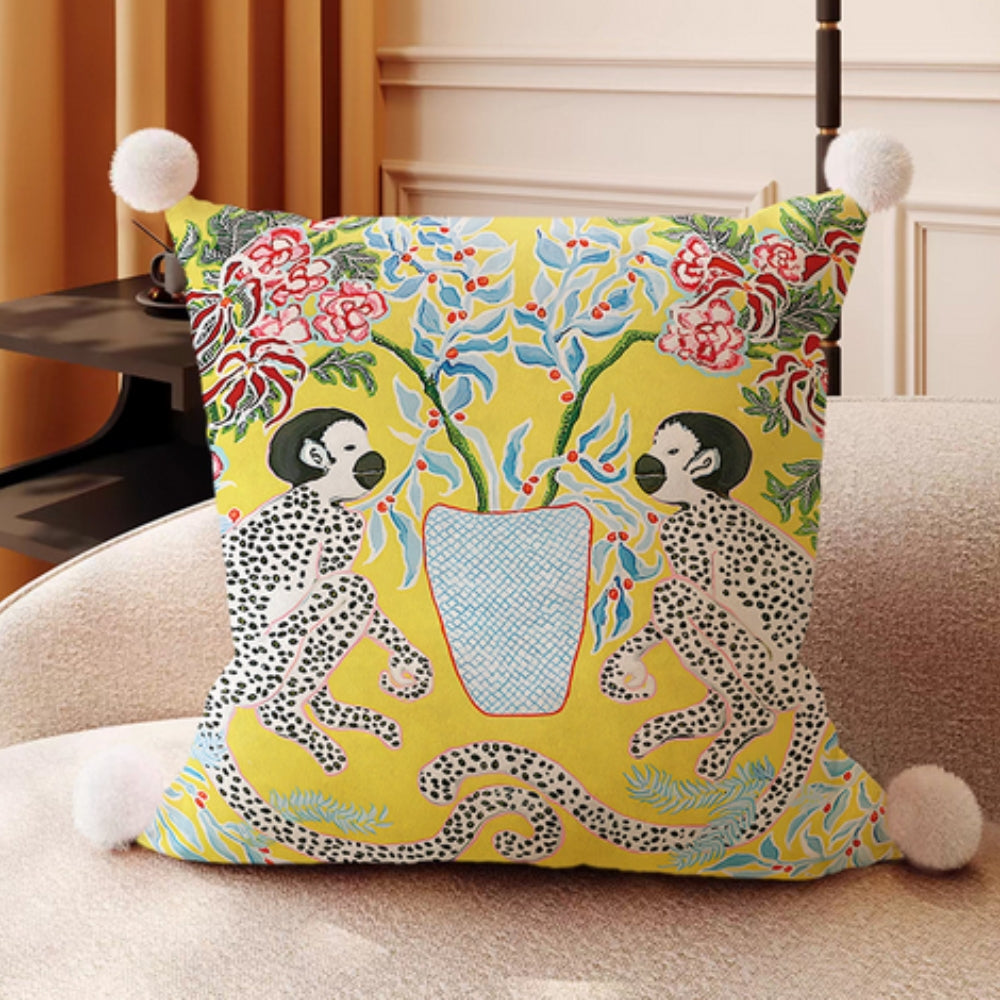 Cushion Cover Reversible Microfiber Blend Pompom Trim