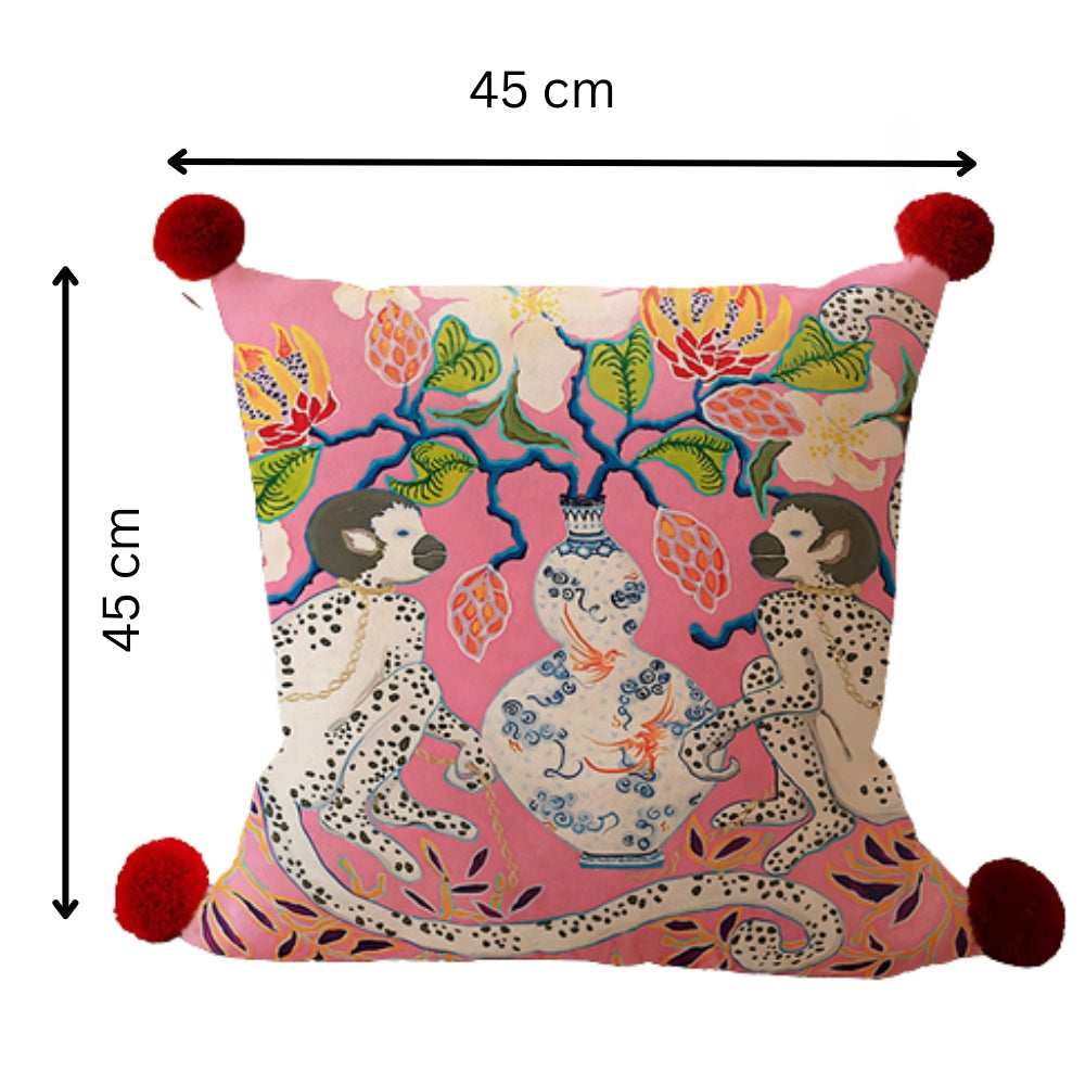 Cushion Cover Reversible Microfiber Blend Pompom Trim