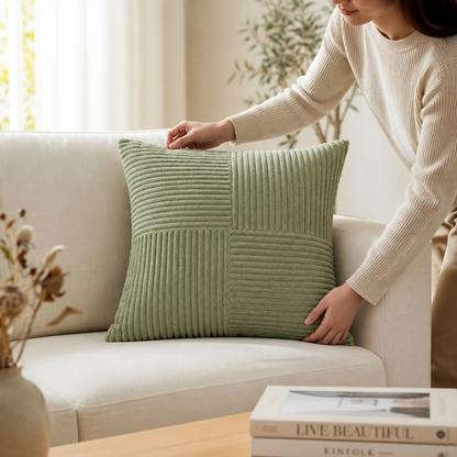 Cushion Cover Ribbed Patchwork Machine-Washable