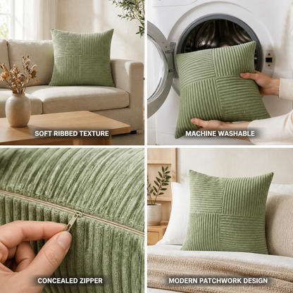 Cushion Cover Ribbed Patchwork Machine-Washable