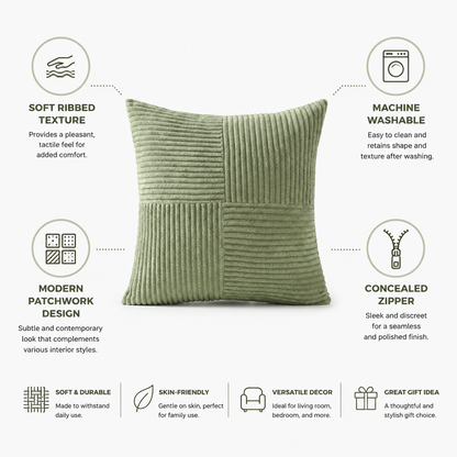 Cushion Cover Ribbed Patchwork Machine-Washable