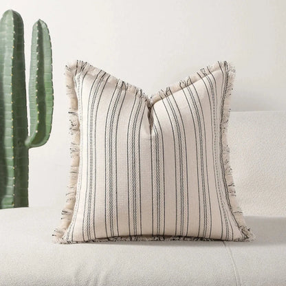 Cushion Cover Scandi Stripe Jacquard Fringed Edges