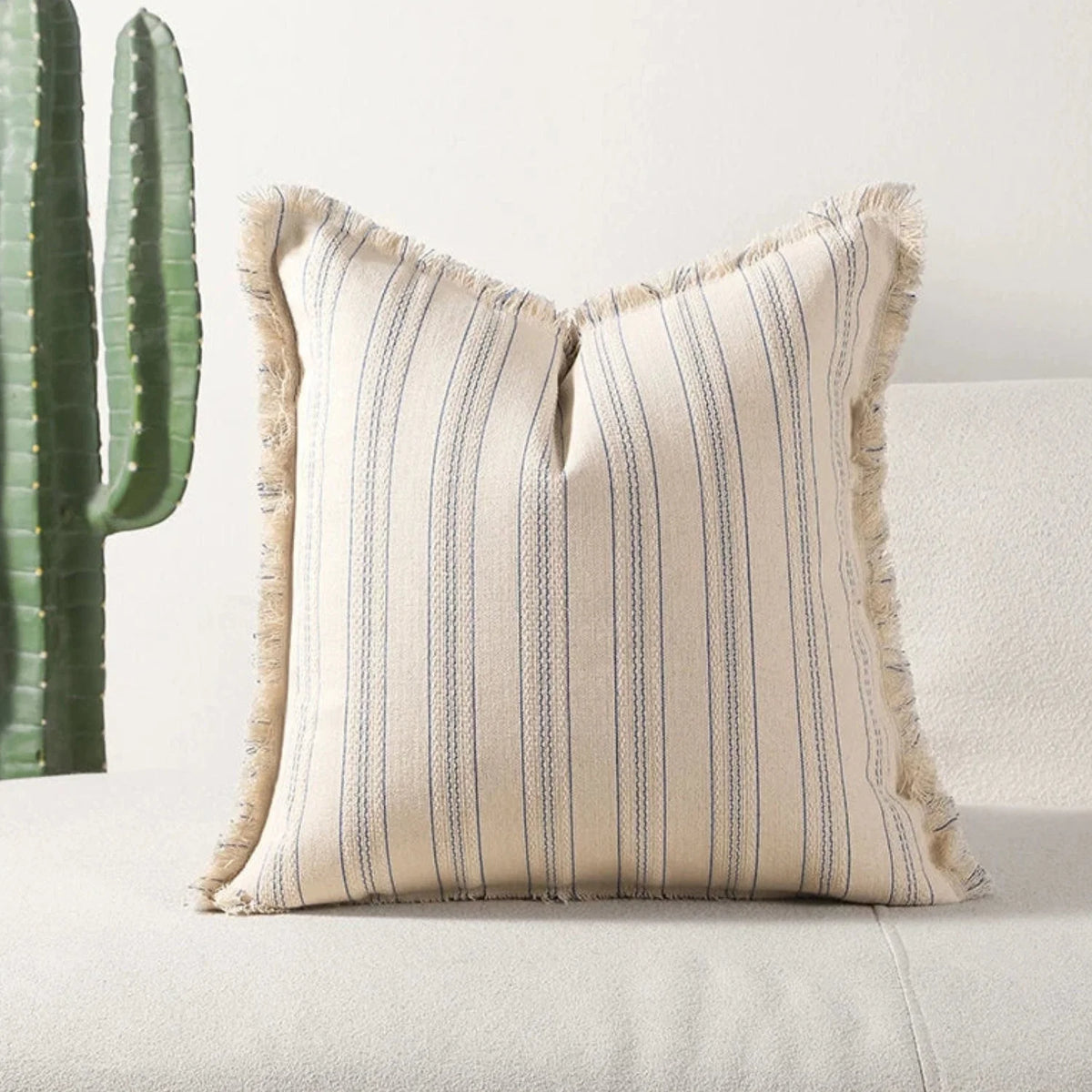 Cushion Cover Scandi Stripe Jacquard Fringed Edges