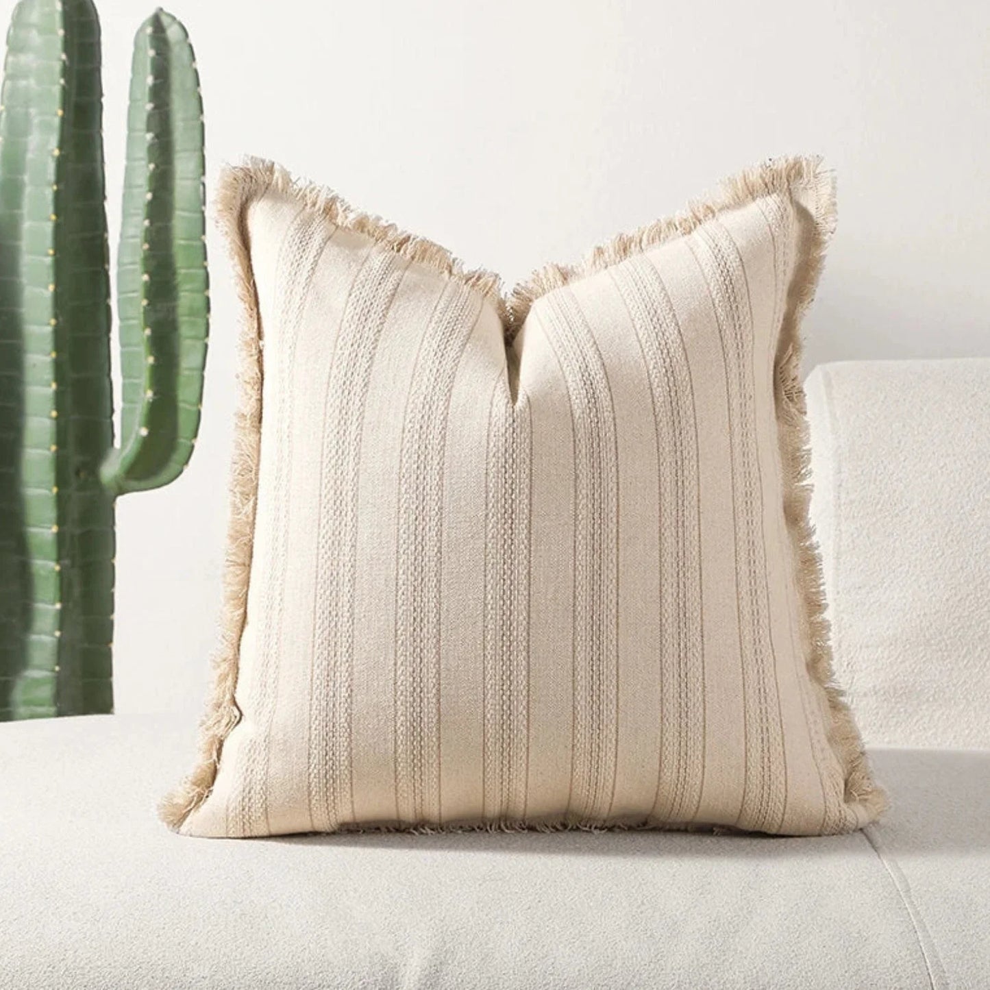 Cushion Cover Scandi Stripe Jacquard Fringed Edges
