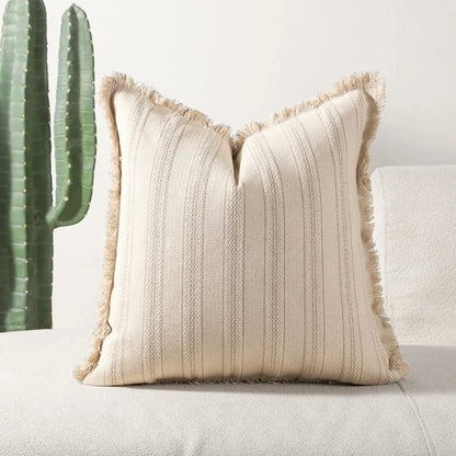 Cushion Cover Scandi Stripe Jacquard Fringed Edges