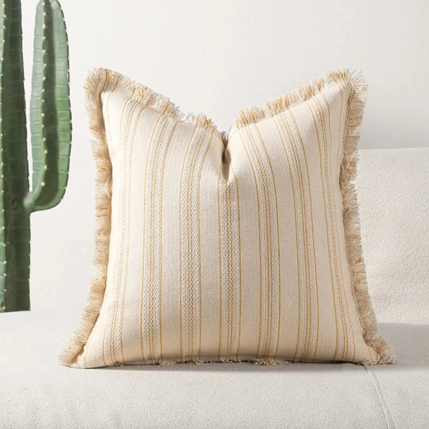 Cushion Cover Scandi Stripe Jacquard Fringed Edges