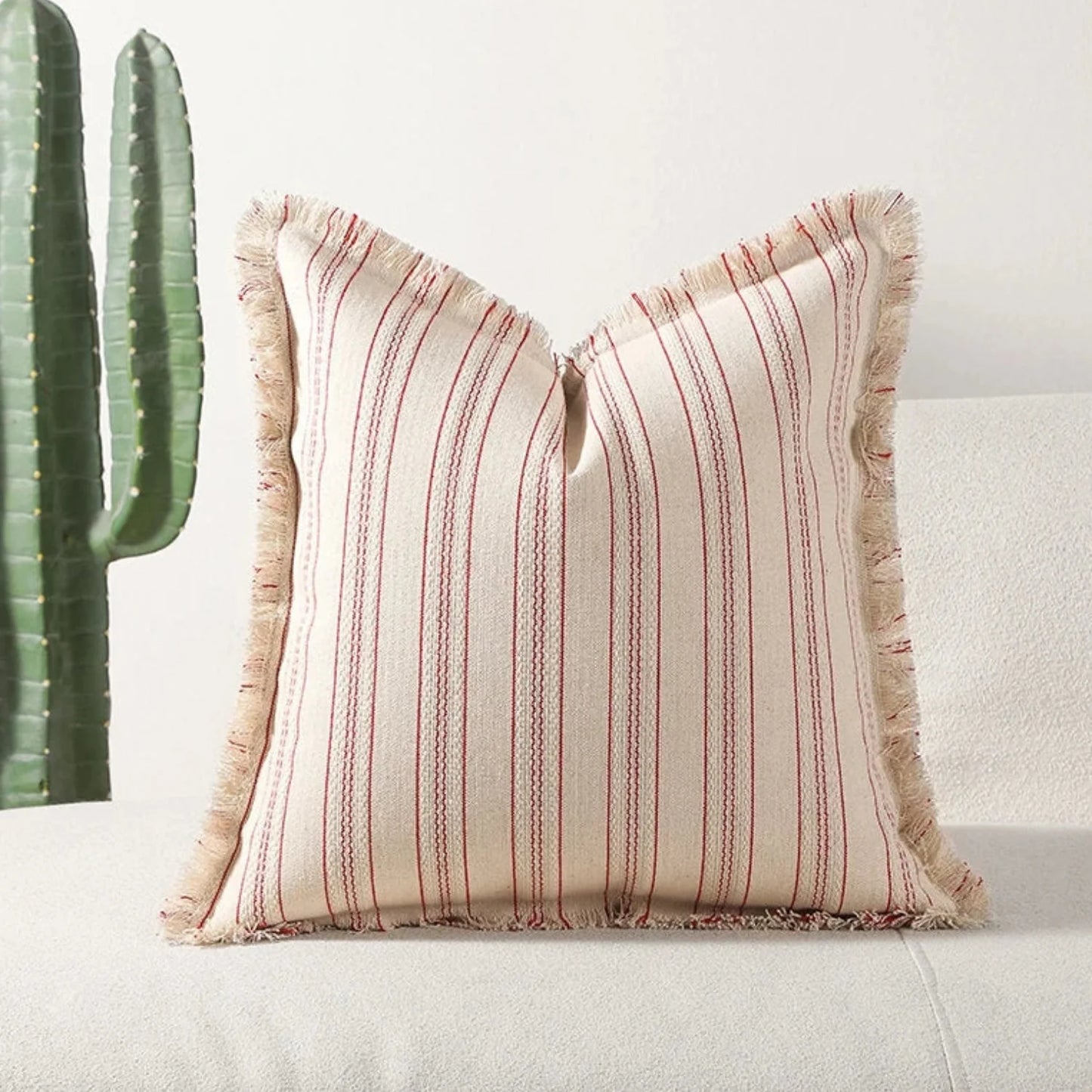 Cushion Cover Scandi Stripe Jacquard Fringed Edges
