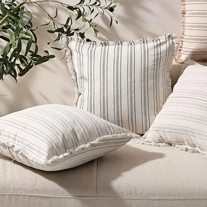 Cushion Cover Scandi Stripe Jacquard Fringed Edges