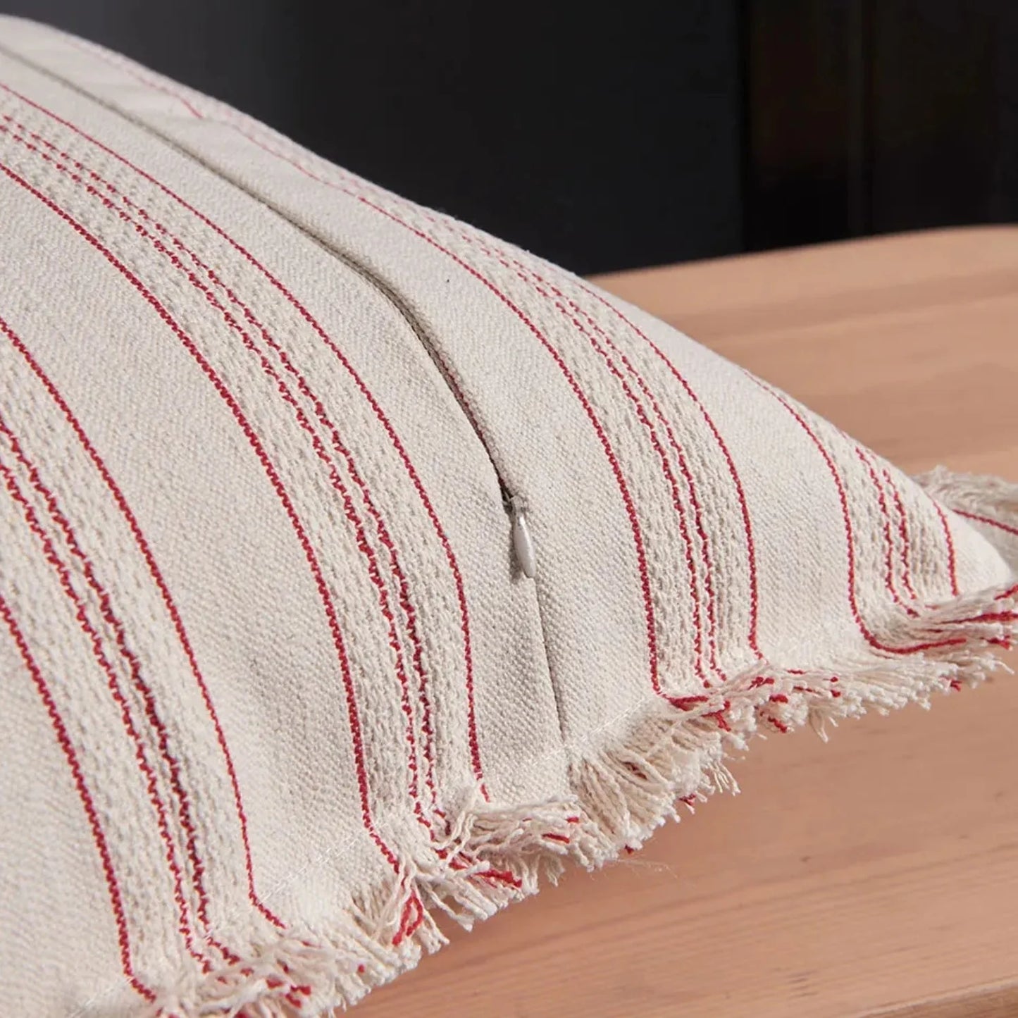 Cushion Cover Scandi Stripe Jacquard Fringed Edges