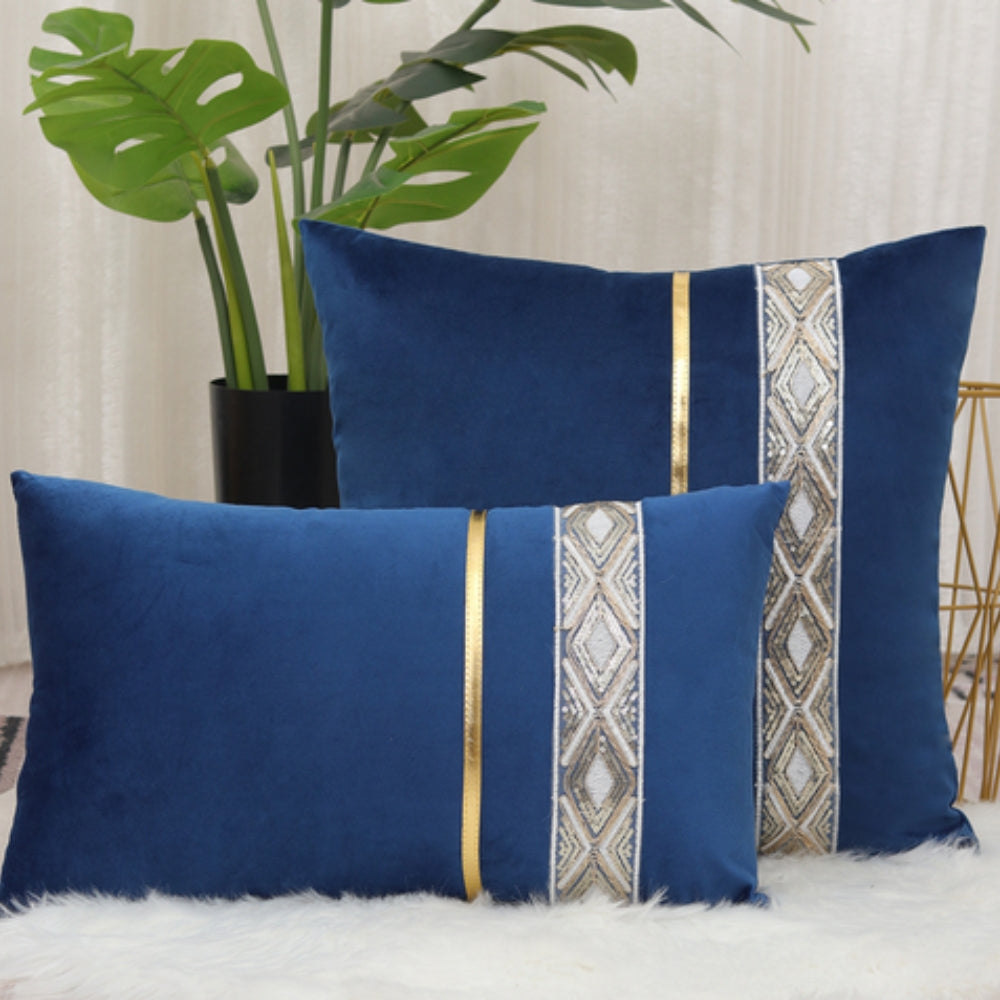Cushion Cover Sequined Gold Stripes Hidden Zip