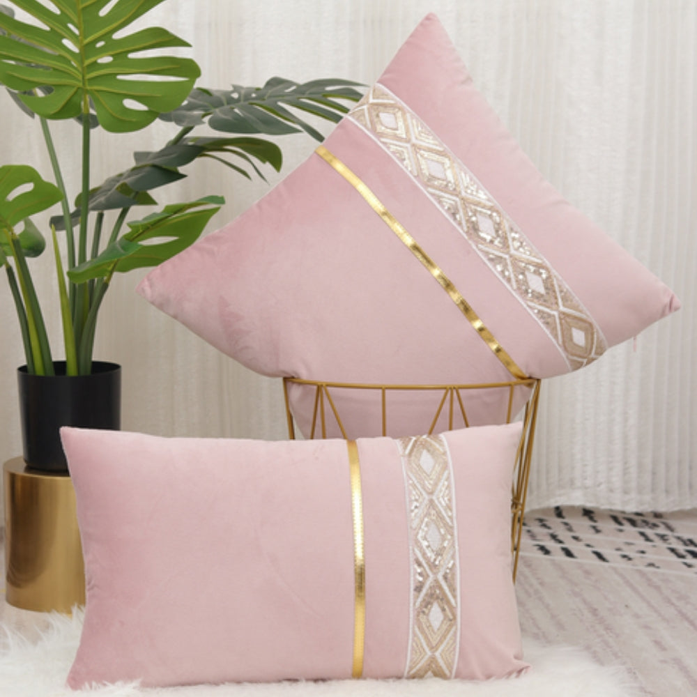 Cushion Cover Sequined Gold Stripes Hidden Zip
