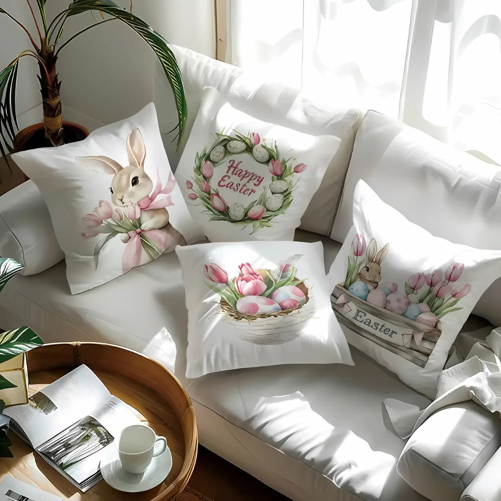 Cushion Cover Set Easter Floral 4-Pack Peach-Skin Polyester