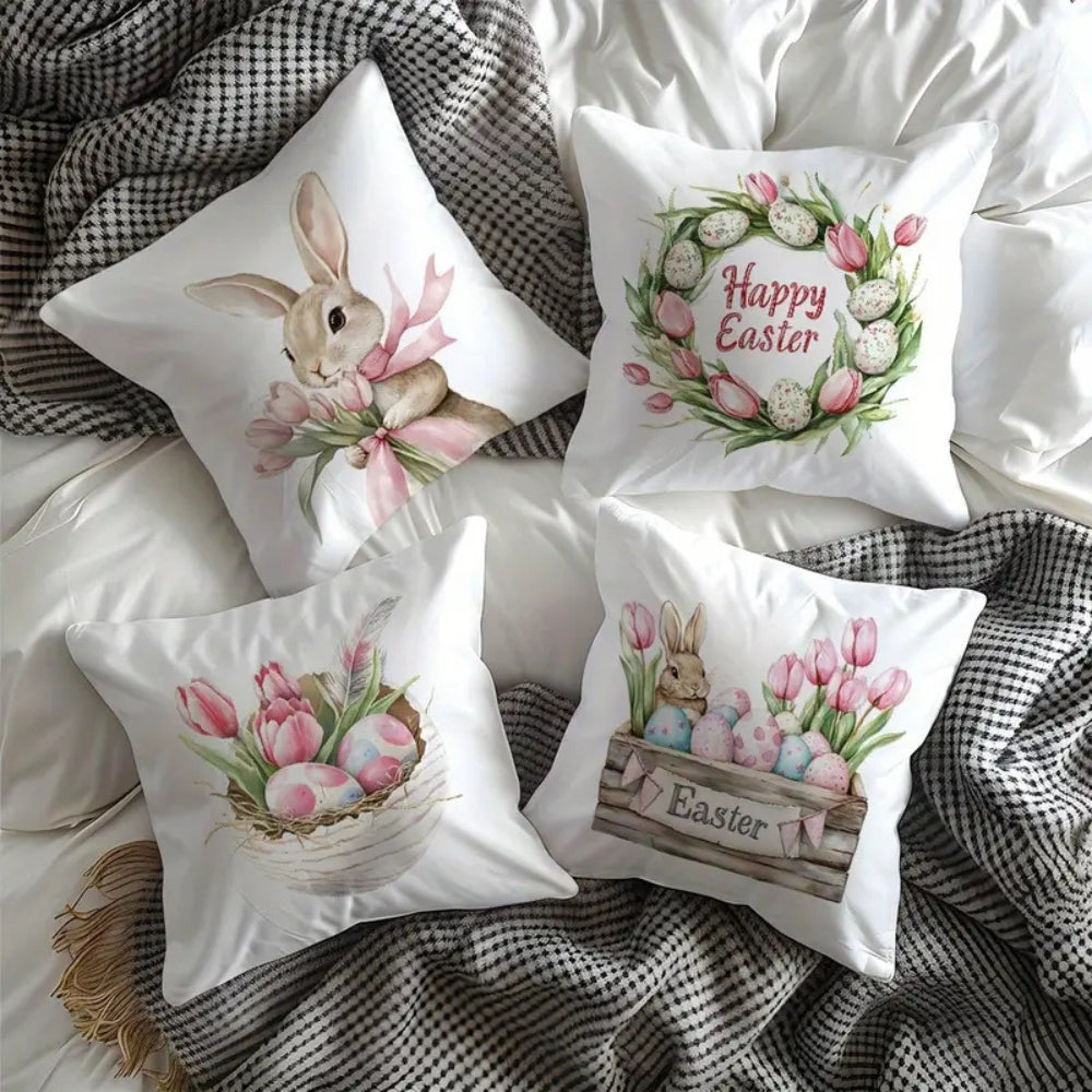 Cushion Cover Set Easter Floral 4-Pack Peach-Skin Polyester