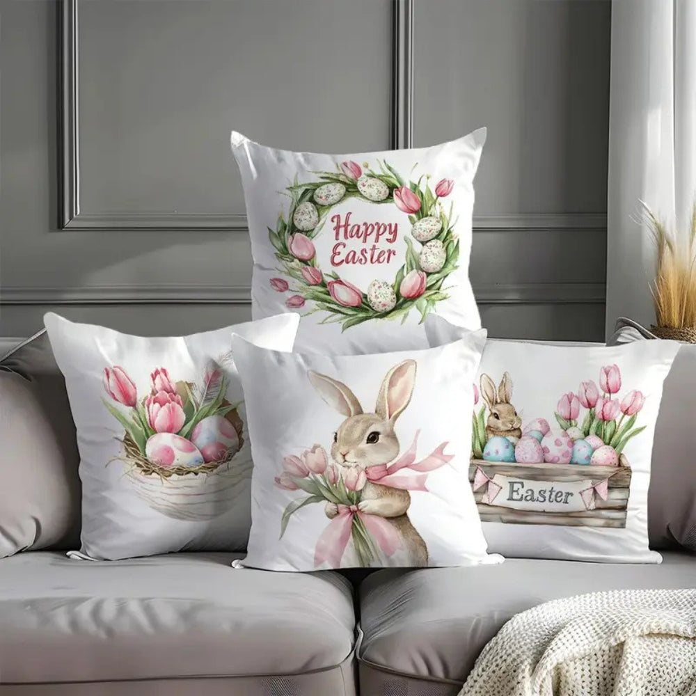 Cushion Cover Set Easter Floral 4-Pack Peach-Skin Polyester