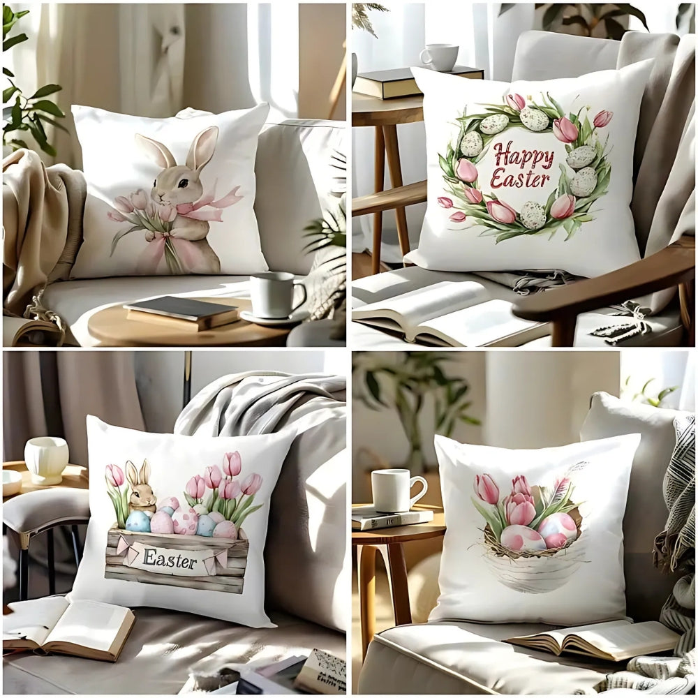 Cushion Cover Set Easter Floral 4-Pack Peach-Skin Polyester