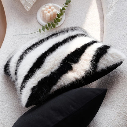 Cushion Cover Striped Faux Fur Hidden Zipper