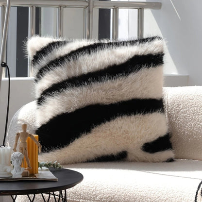 Cushion Cover Striped Faux Fur Hidden Zipper