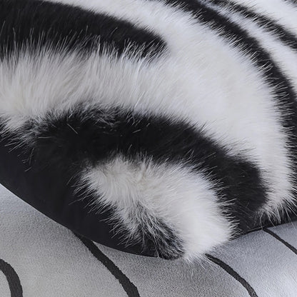 Cushion Cover Striped Faux Fur Hidden Zipper