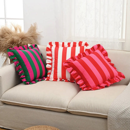 Cushion Cover Striped Ruffle Microfiber Blend