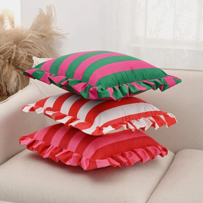 Cushion Cover Striped Ruffle Microfiber Blend