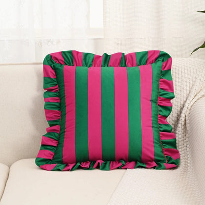 Cushion Cover Striped Ruffle Microfiber Blend