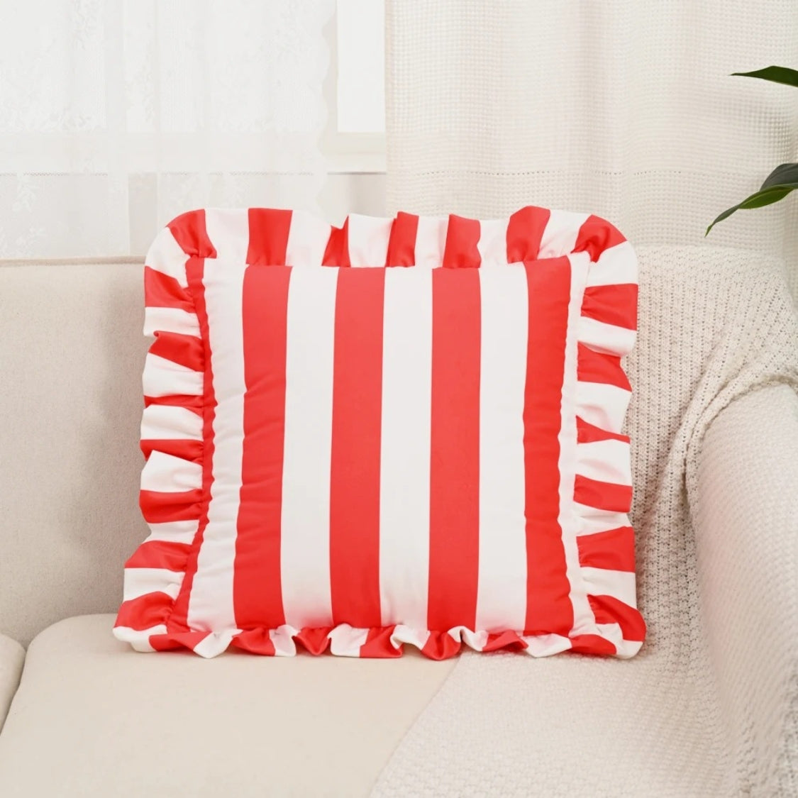Cushion Cover Striped Ruffle Microfiber Blend