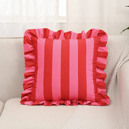 Cushion Cover Striped Ruffle Microfiber Blend