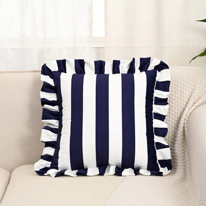 Cushion Cover Striped Ruffle Microfiber Blend