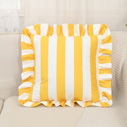 Cushion Cover Striped Ruffle Microfiber Blend